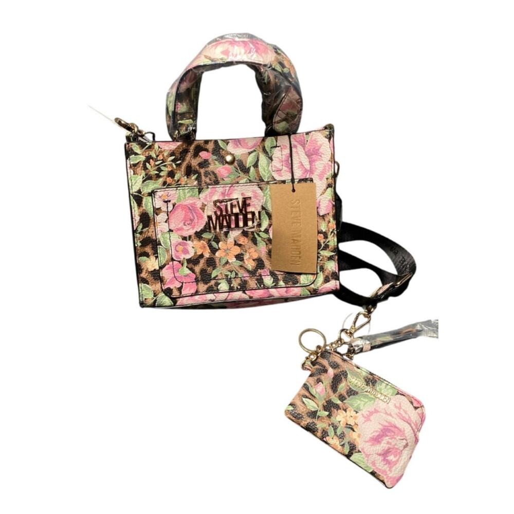 Steve Madden Leopard Tan Floral Mini Blivionia with Coin bag zip NEW